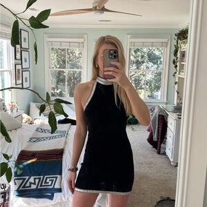 Retrofete Jade Elegant Black and Silver Halter Dress